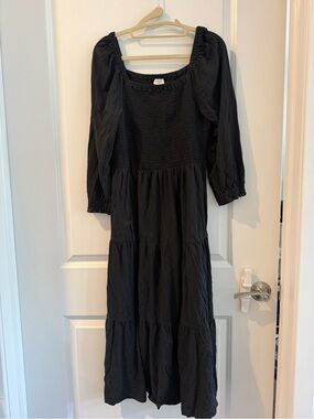 J. Crew Black Smocked Tiered Maxi Dress